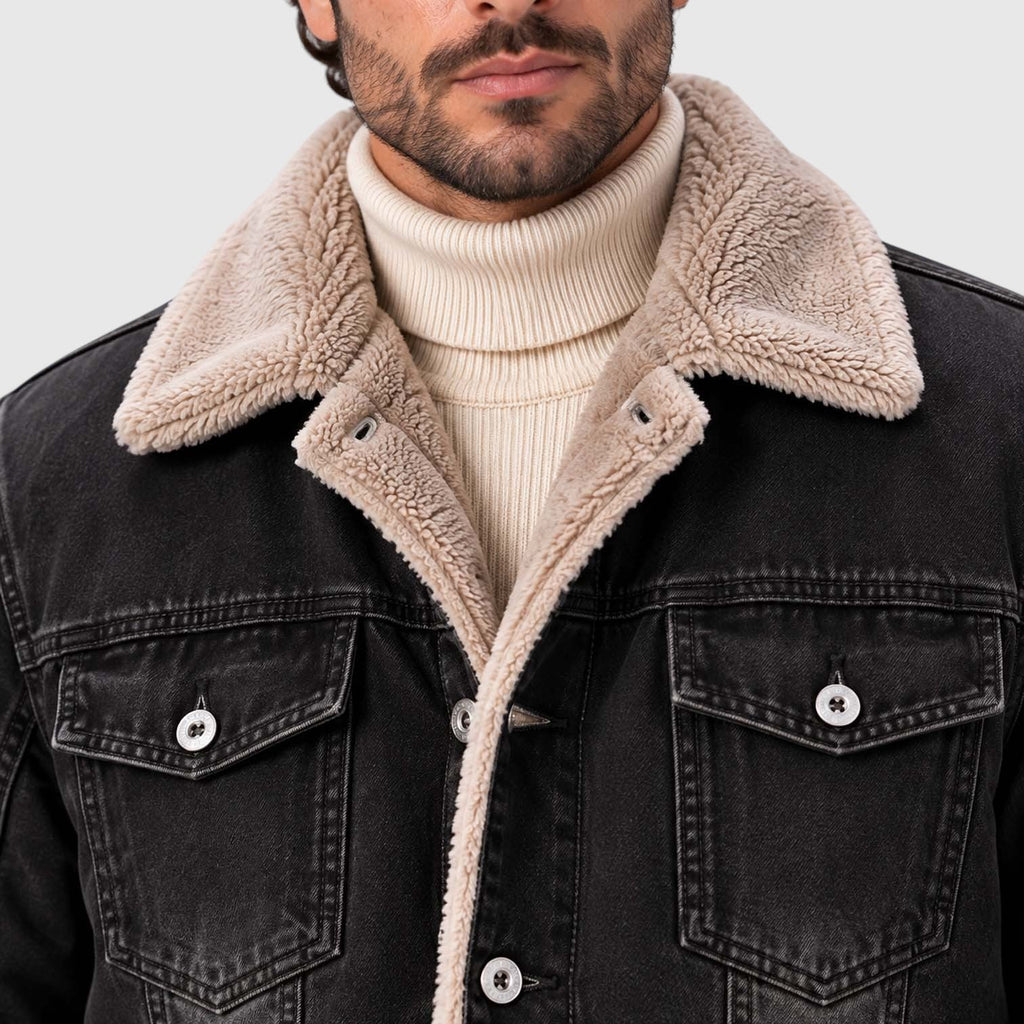 Men's Warm Sherpa-Lined Denim Trucker Jacket