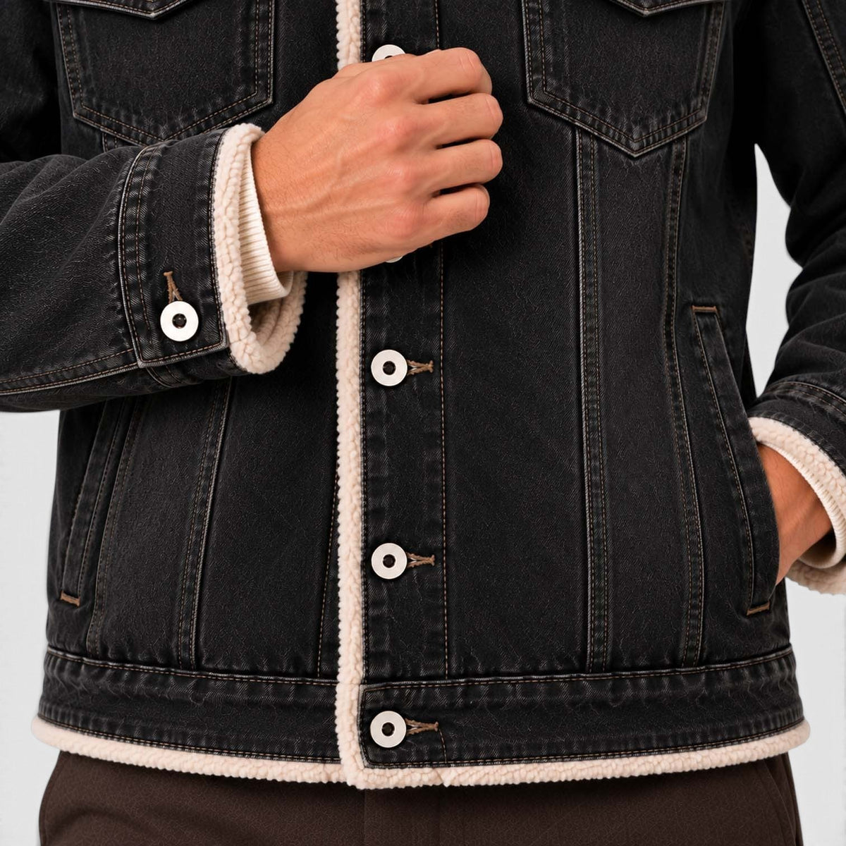 Men's Warm Sherpa-Lined Denim Trucker Jacket