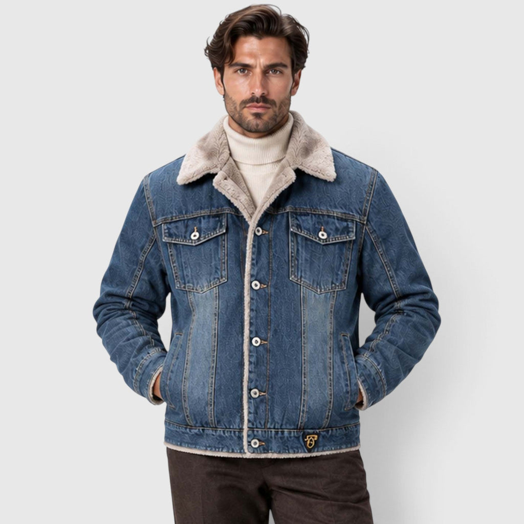 Men's Warm Sherpa-Lined Denim Trucker Jacket