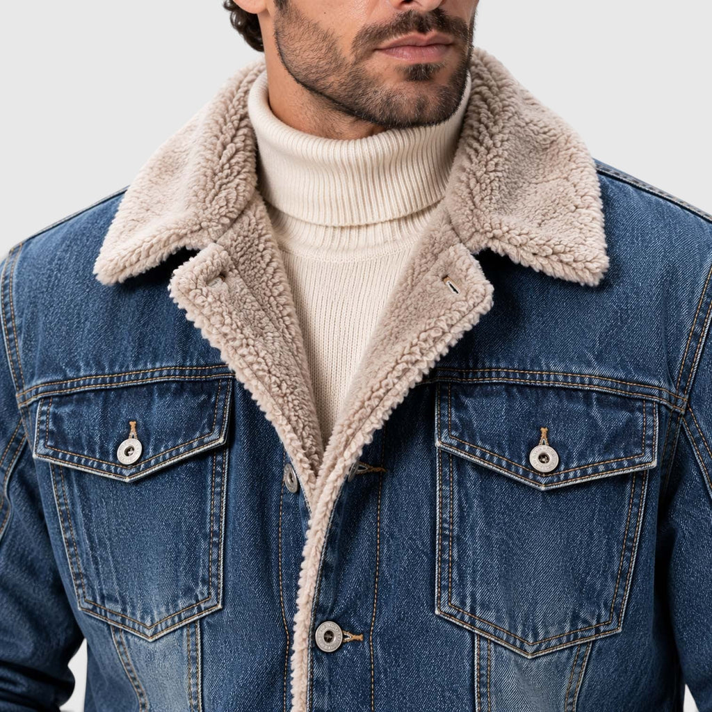 Men's Warm Sherpa-Lined Denim Trucker Jacket