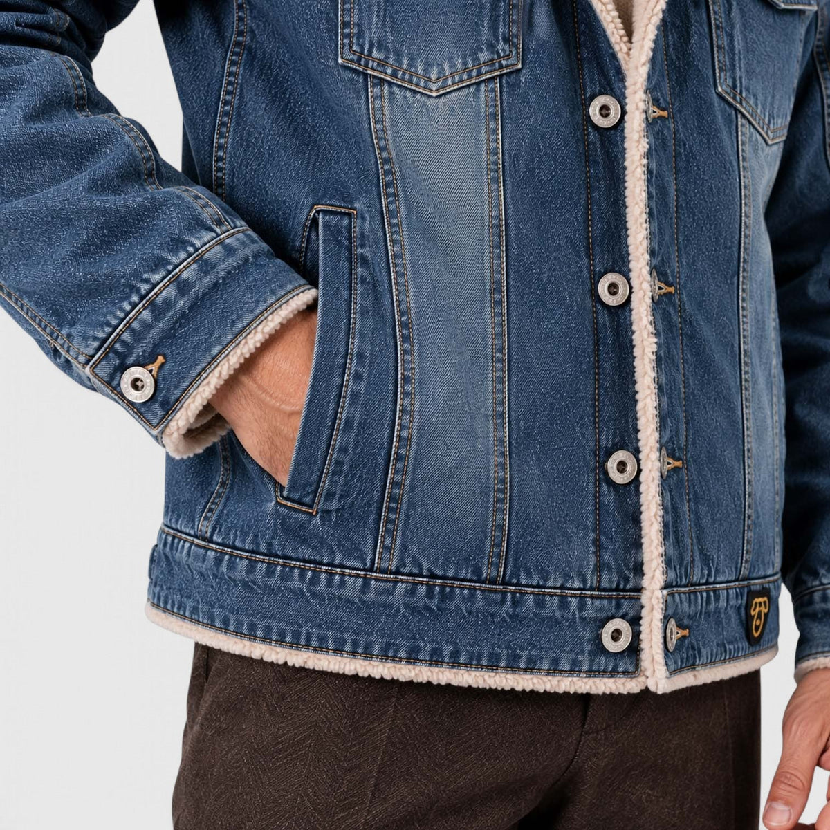 Men's Warm Sherpa-Lined Denim Trucker Jacket