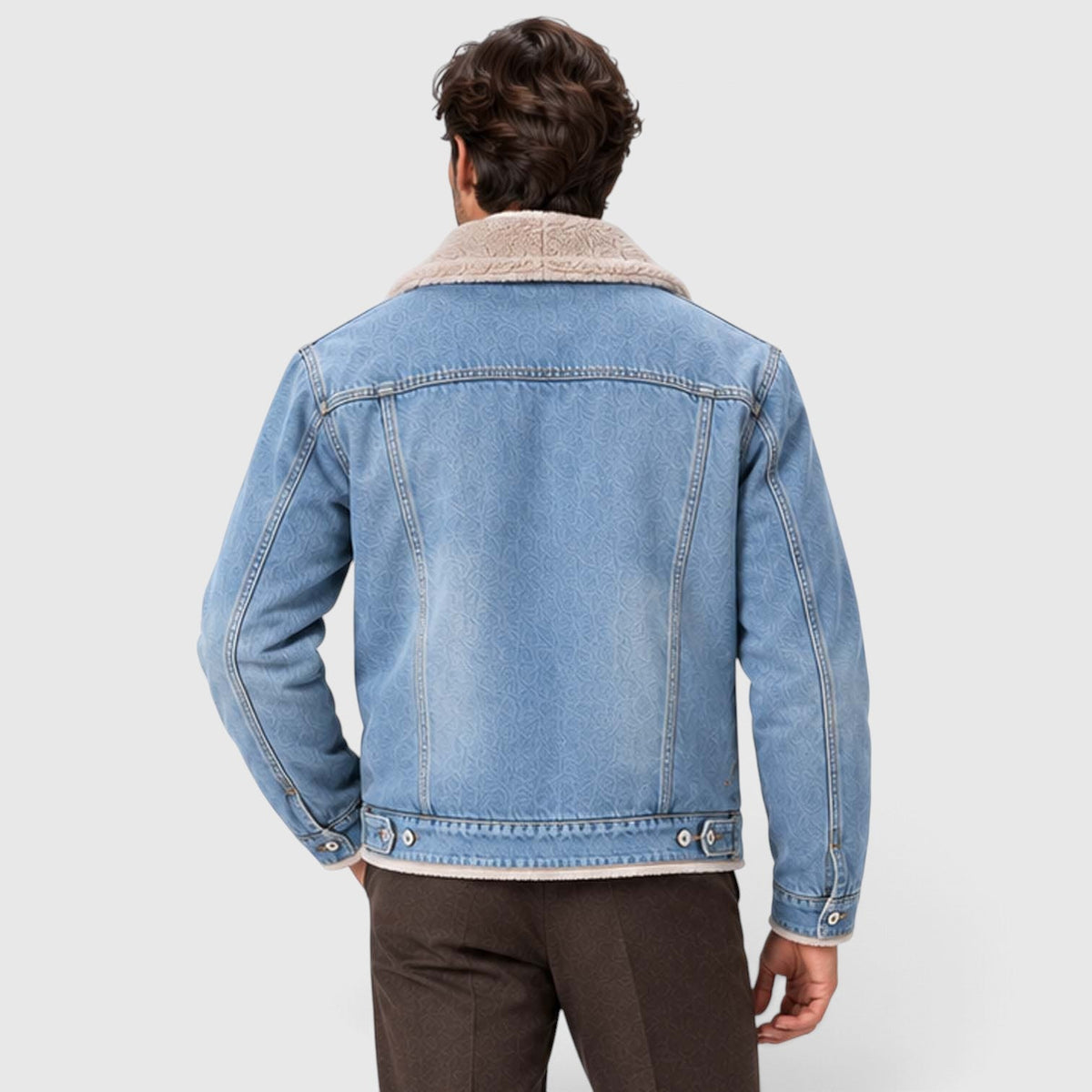 Men's Warm Sherpa-Lined Denim Trucker Jacket