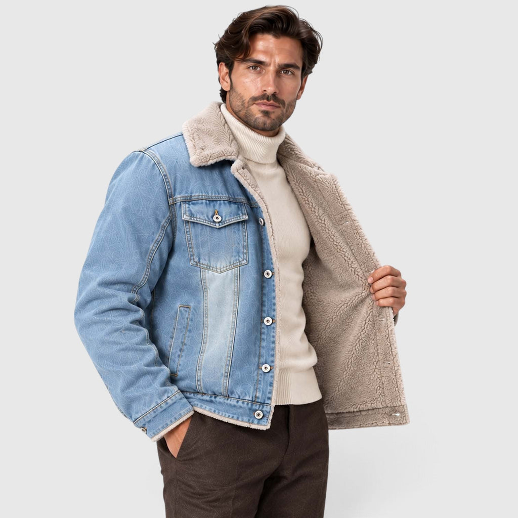 Men's Warm Sherpa-Lined Denim Trucker Jacket