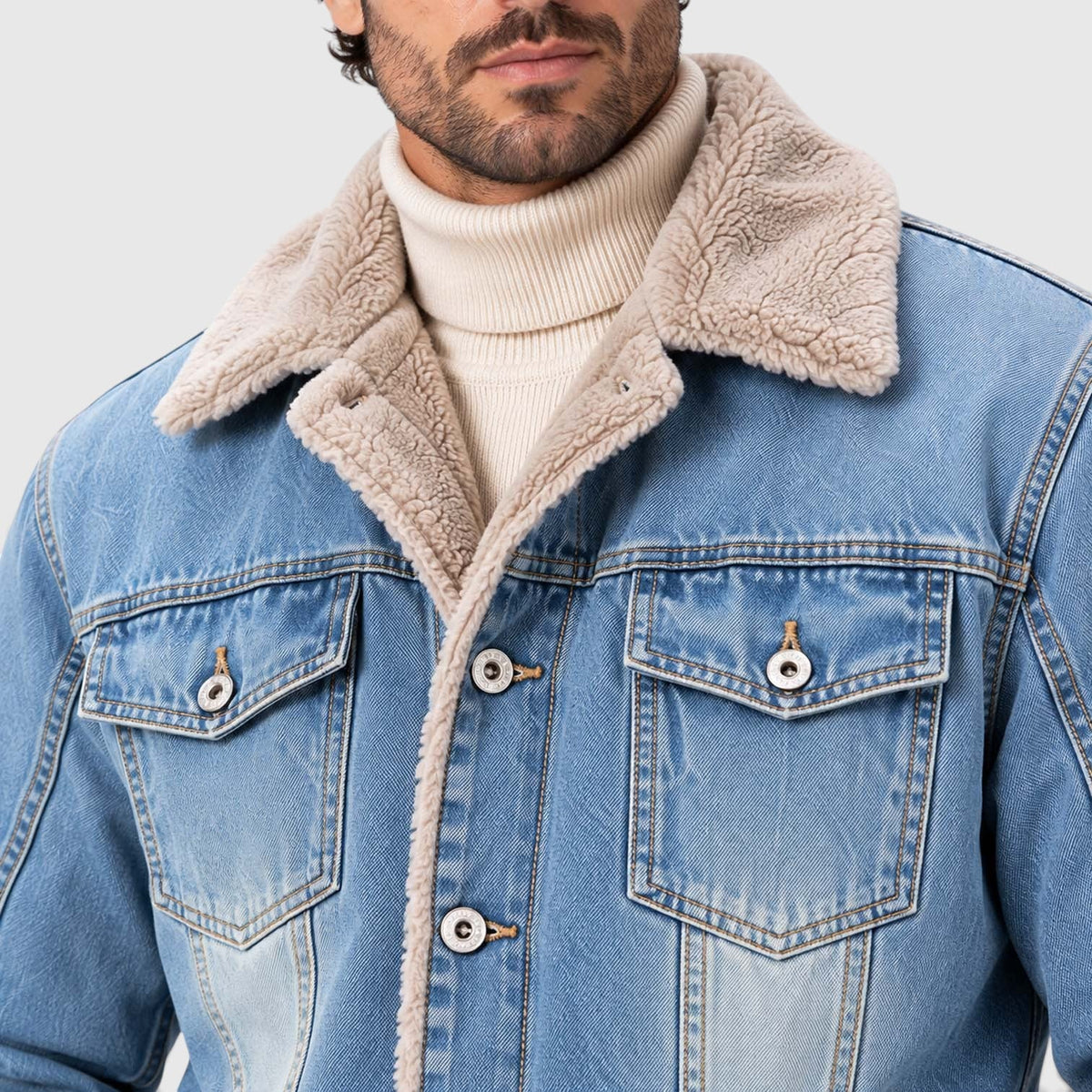 Men's Warm Sherpa-Lined Denim Trucker Jacket