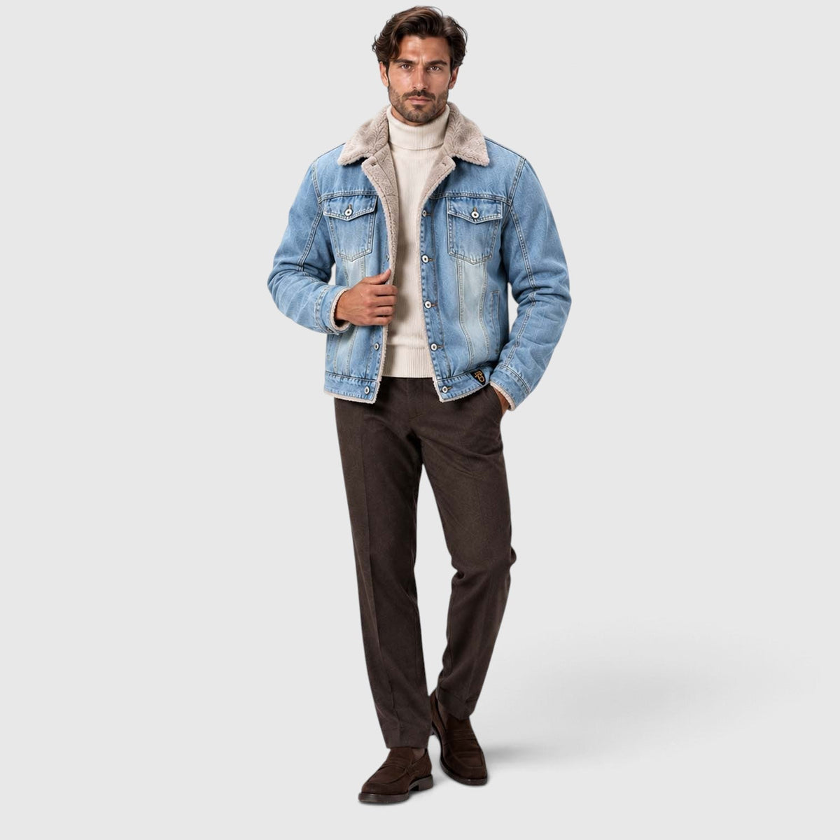 Men's Warm Sherpa-Lined Denim Trucker Jacket