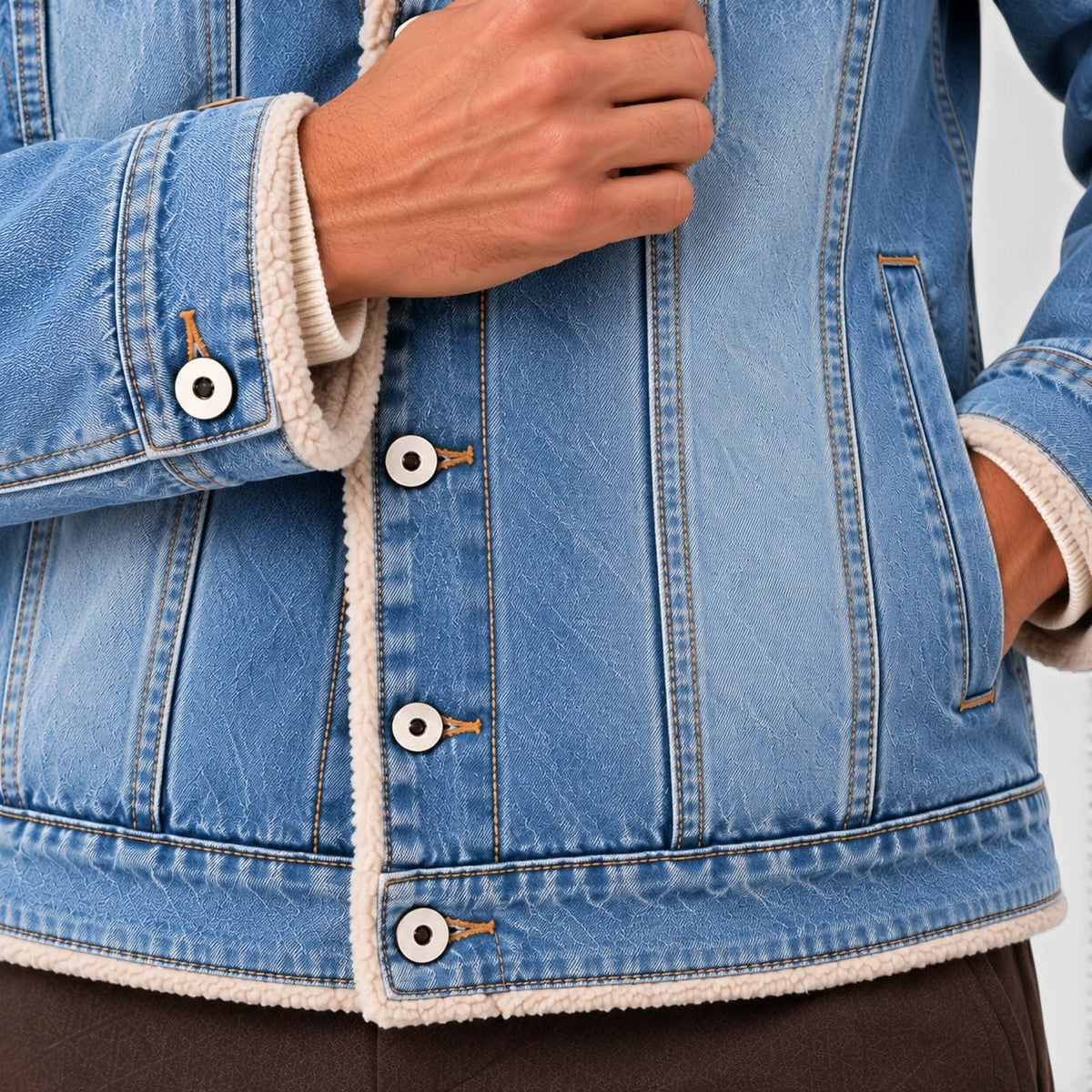 Men's Warm Sherpa-Lined Denim Trucker Jacket