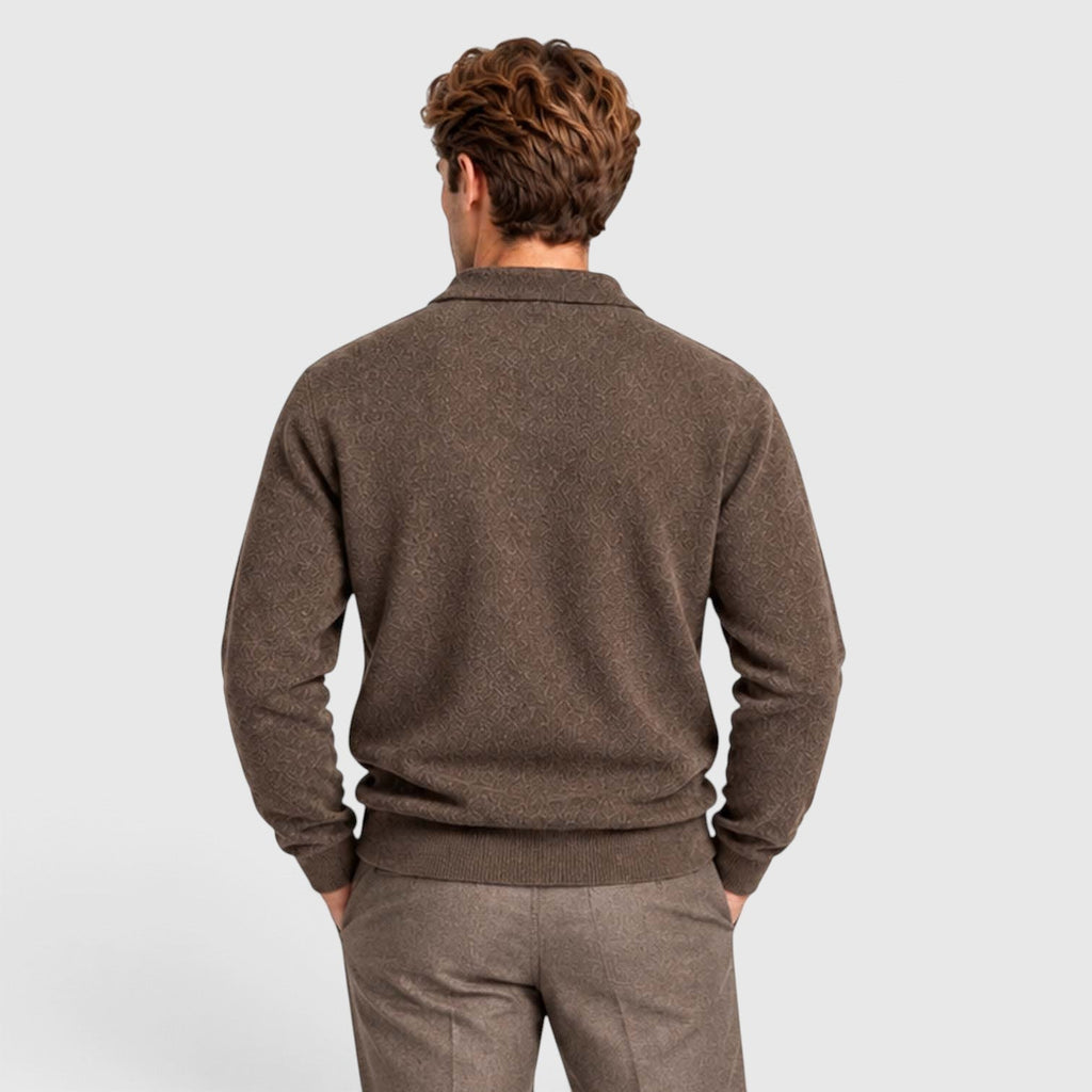 Men's Long-Sleeve Textured Polo Knit Sweater for Smart Casual Wear