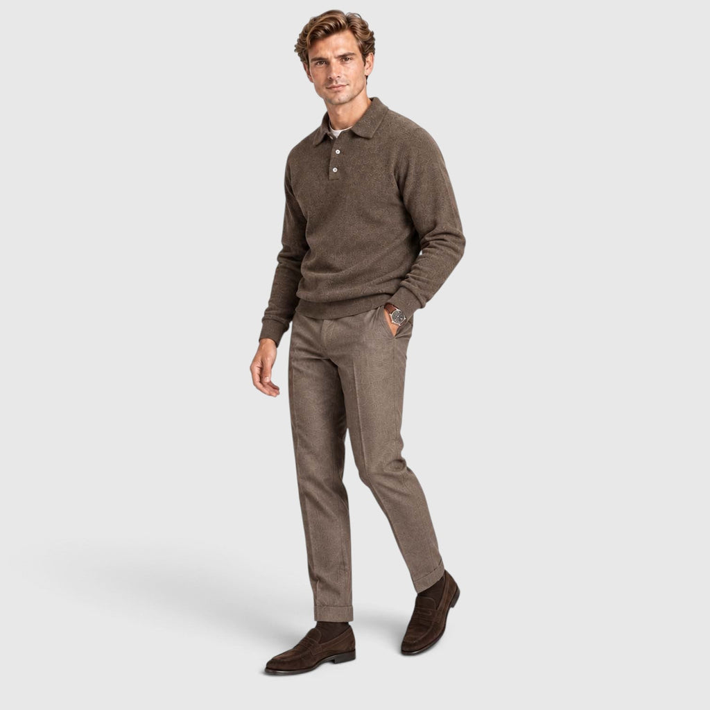 Men's Long-Sleeve Textured Polo Knit Sweater for Smart Casual Wear