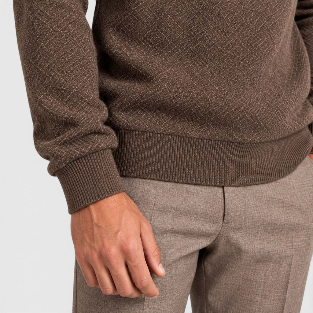Men's Long-Sleeve Textured Polo Knit Sweater for Smart Casual Wear