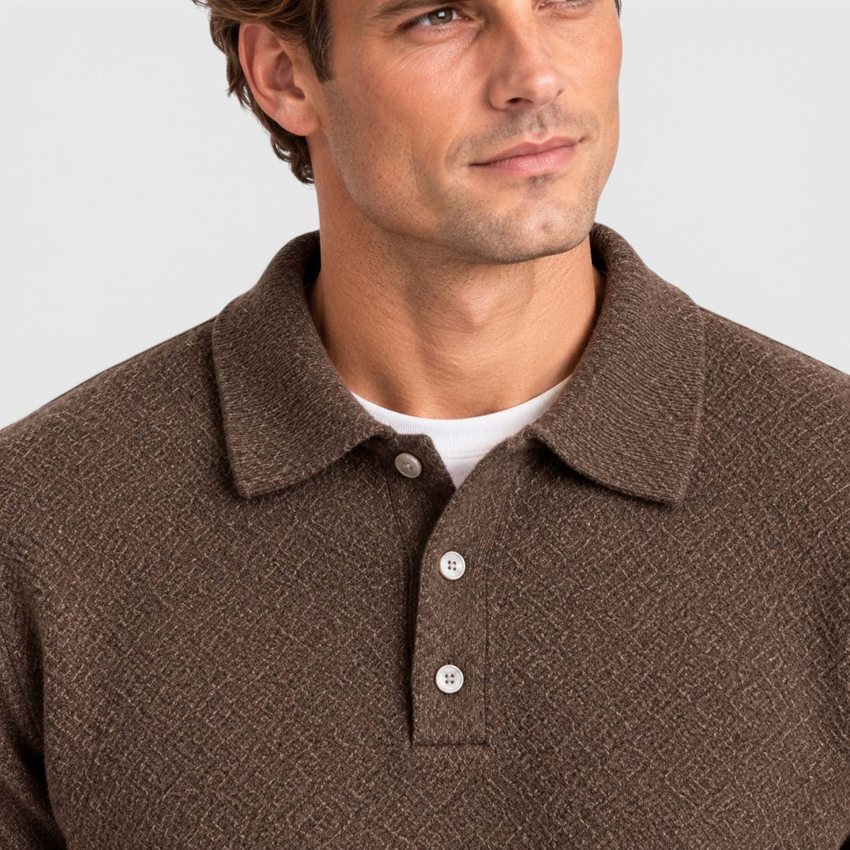 Men's Long-Sleeve Textured Polo Knit Sweater for Smart Casual Wear