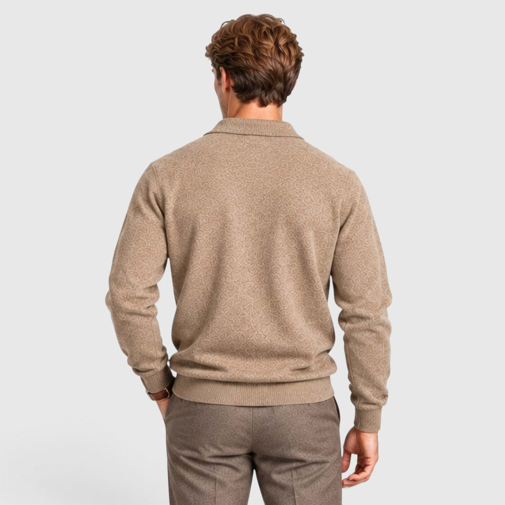 Men's Long-Sleeve Textured Polo Knit Sweater for Smart Casual Wear