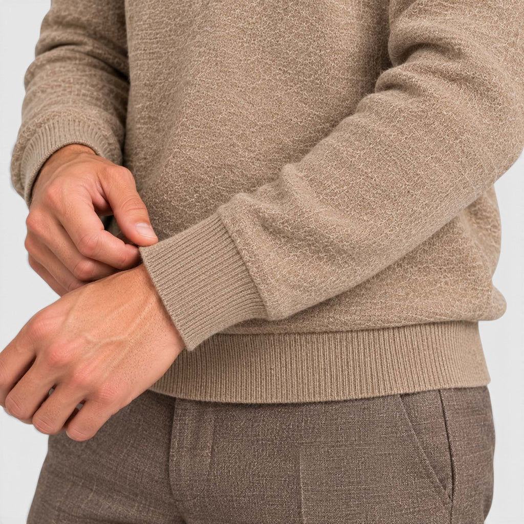 Men's Long-Sleeve Textured Polo Knit Sweater for Smart Casual Wear