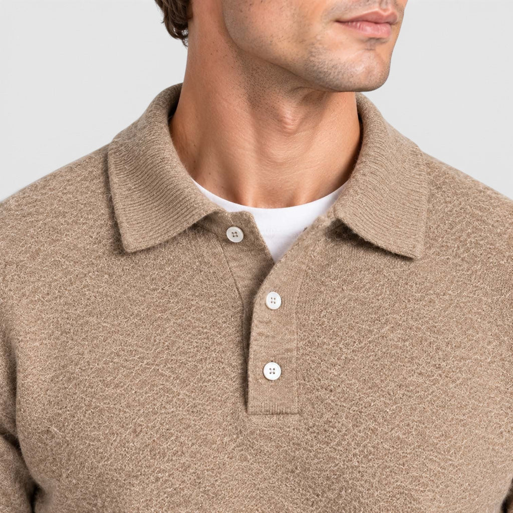 Men's Long-Sleeve Textured Polo Knit Sweater for Smart Casual Wear