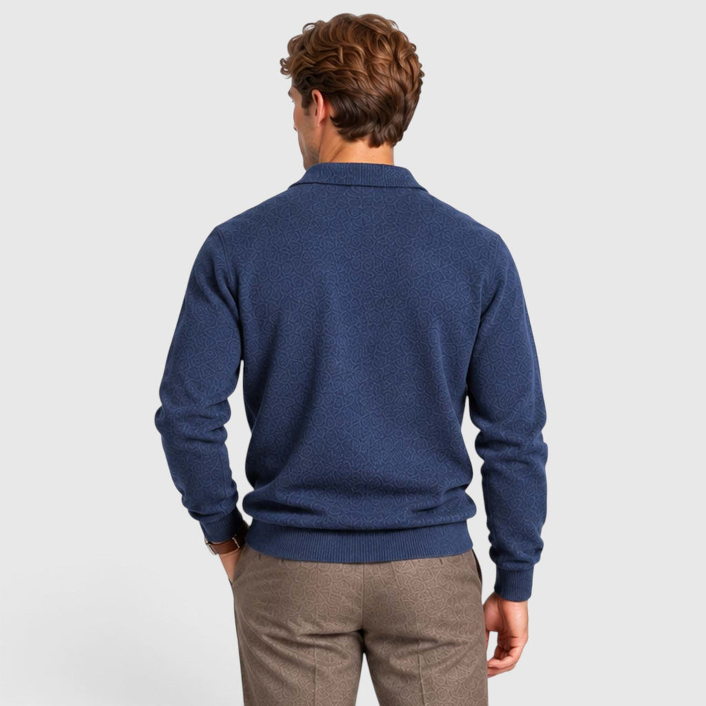 Men's Long-Sleeve Textured Polo Knit Sweater for Smart Casual Wear