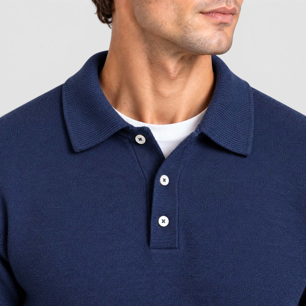 Men's Long-Sleeve Textured Polo Knit Sweater for Smart Casual Wear