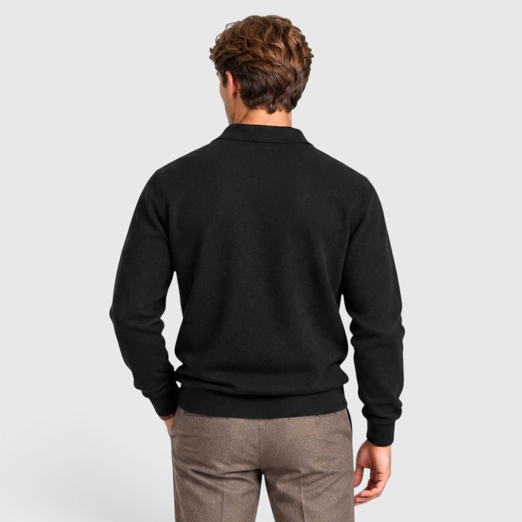Men's Long-Sleeve Textured Polo Knit Sweater for Smart Casual Wear