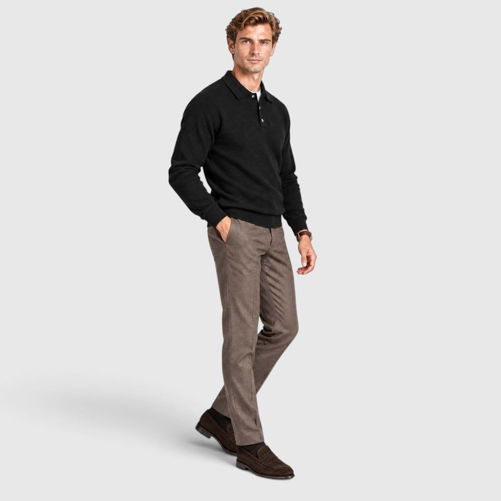 Men's Long-Sleeve Textured Polo Knit Sweater for Smart Casual Wear