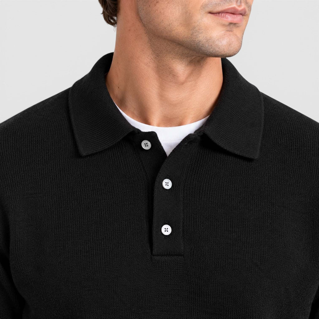 Men's Long-Sleeve Textured Polo Knit Sweater for Smart Casual Wear