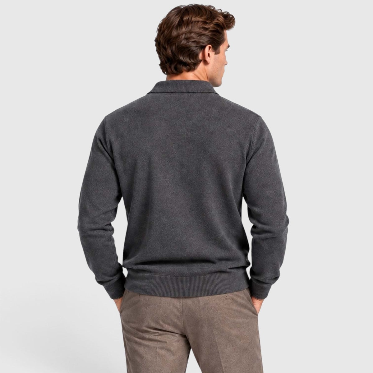 Men's Long-Sleeve Textured Polo Knit Sweater for Smart Casual Wear