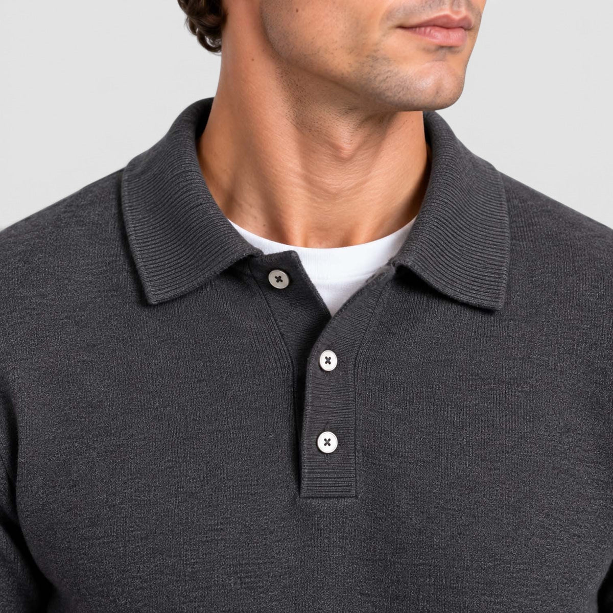 Men's Long-Sleeve Textured Polo Knit Sweater for Smart Casual Wear