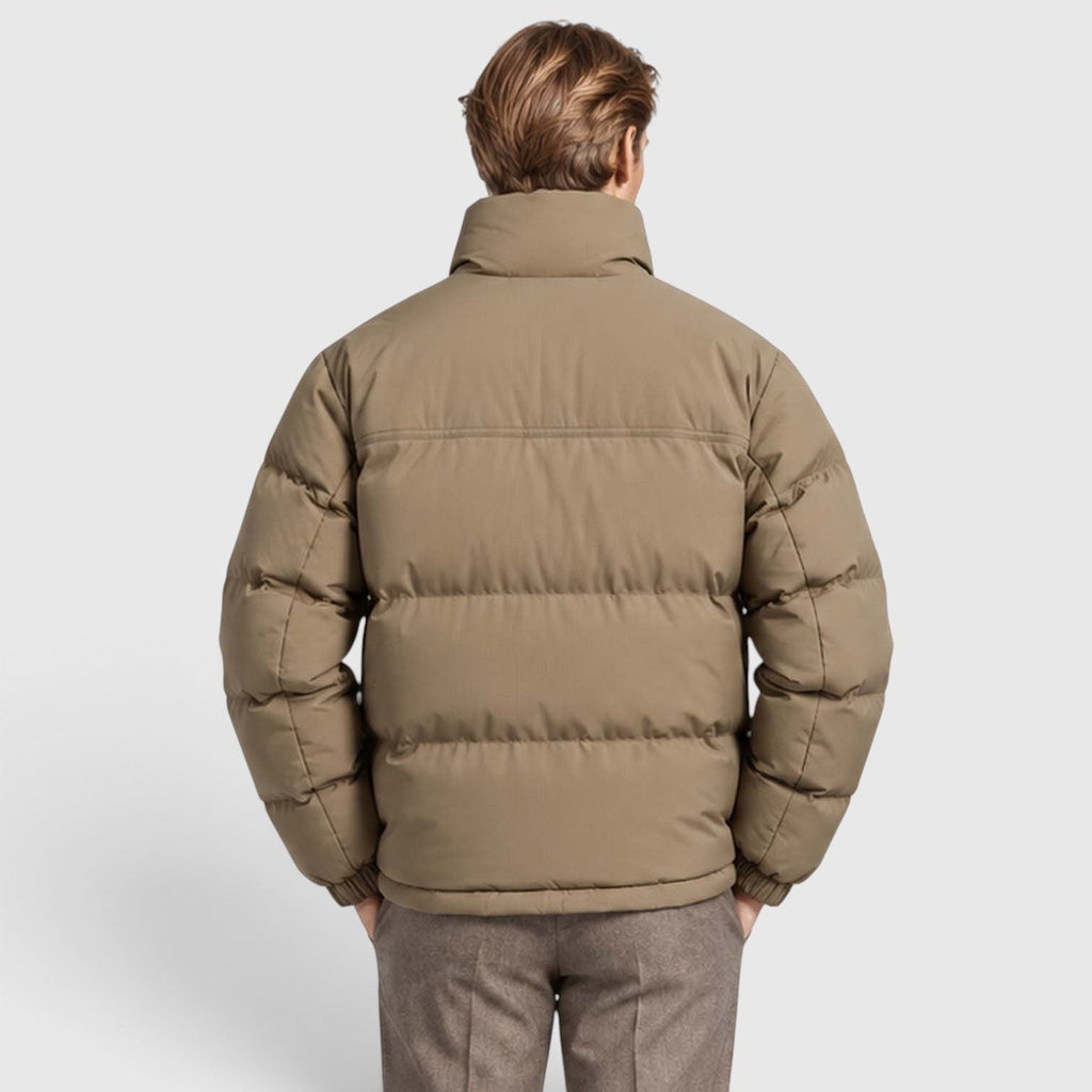 Men's Reversible Sherpa-Lined Puffer Jacket with Stand Collar