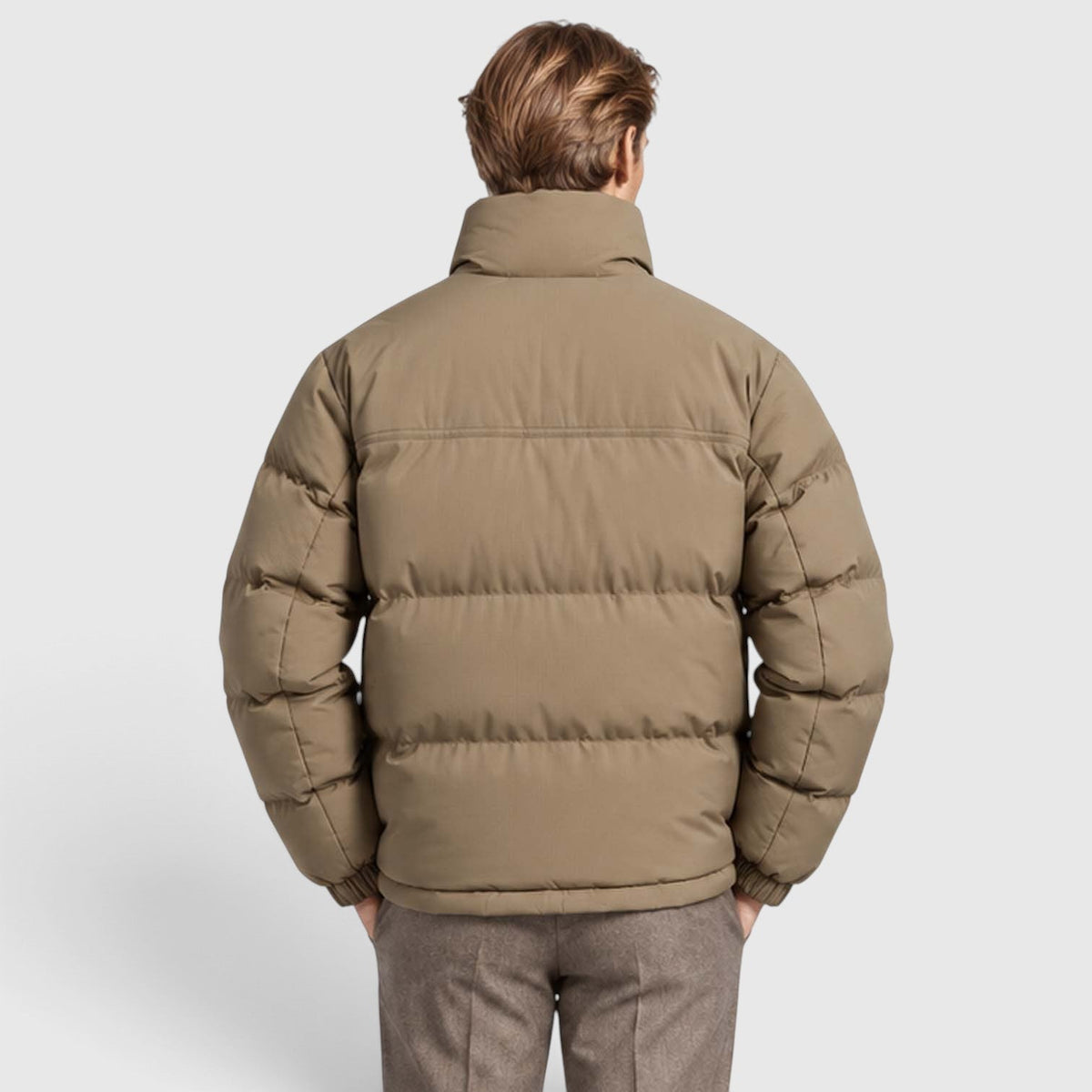 Men's Reversible Sherpa-Lined Puffer Jacket with Stand Collar