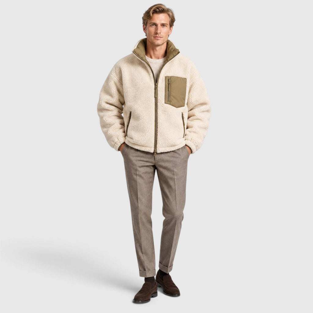 Men's Reversible Sherpa-Lined Puffer Jacket with Stand Collar