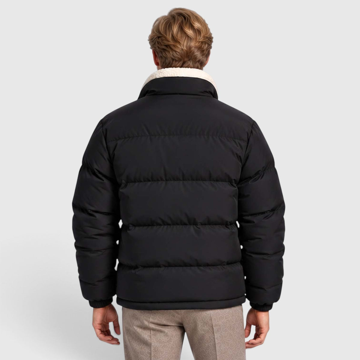 Men's Reversible Sherpa-Lined Puffer Jacket with Stand Collar