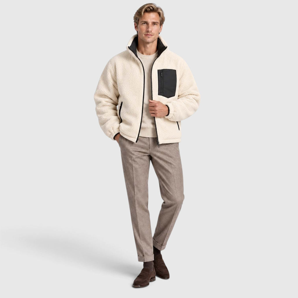 Men's Reversible Sherpa-Lined Puffer Jacket with Stand Collar