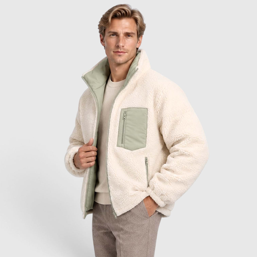 Men's Reversible Sherpa-Lined Puffer Jacket with Stand Collar