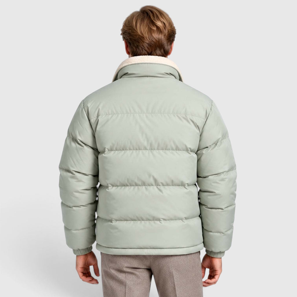 Men's Reversible Sherpa-Lined Puffer Jacket with Stand Collar