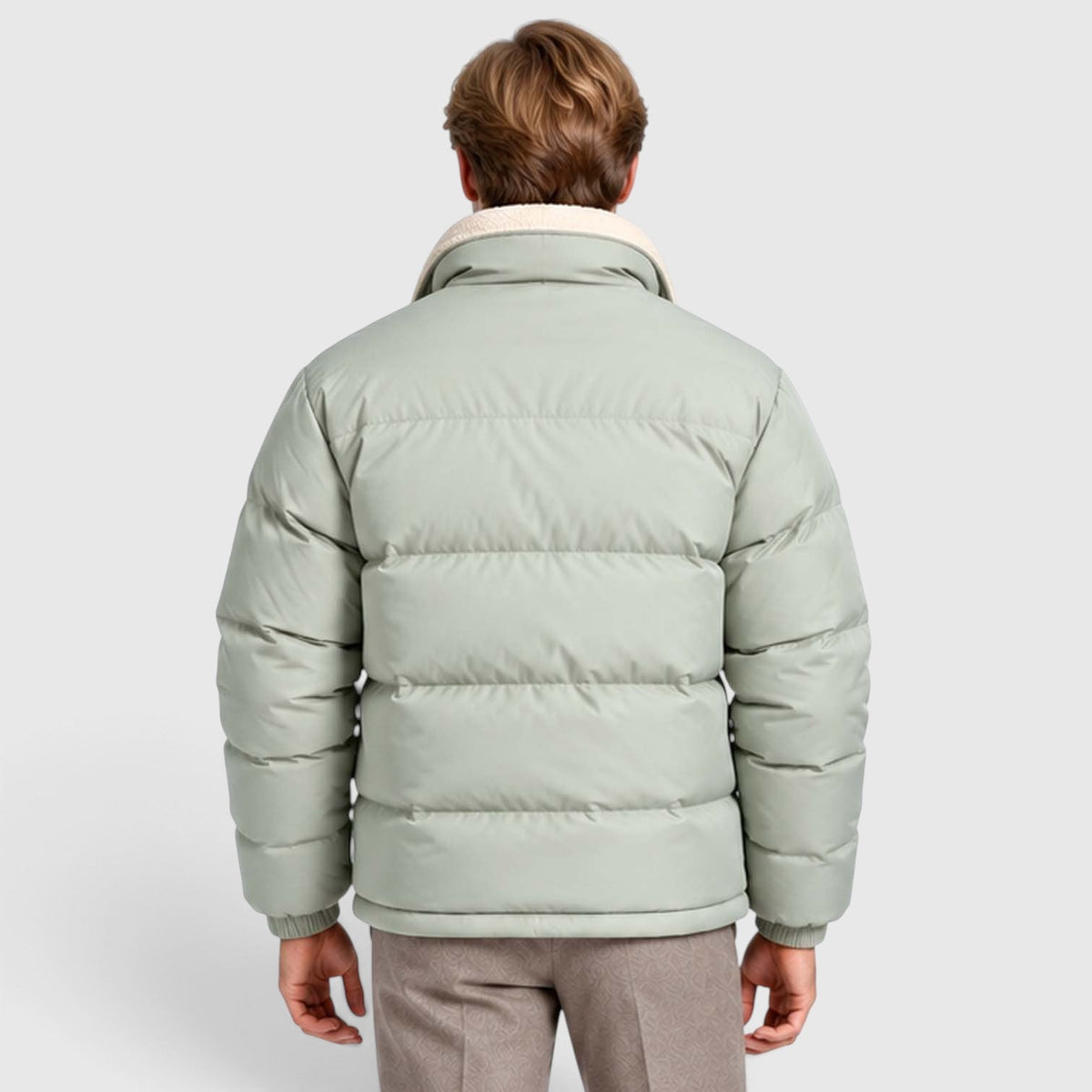 Men's Reversible Sherpa-Lined Puffer Jacket with Stand Collar