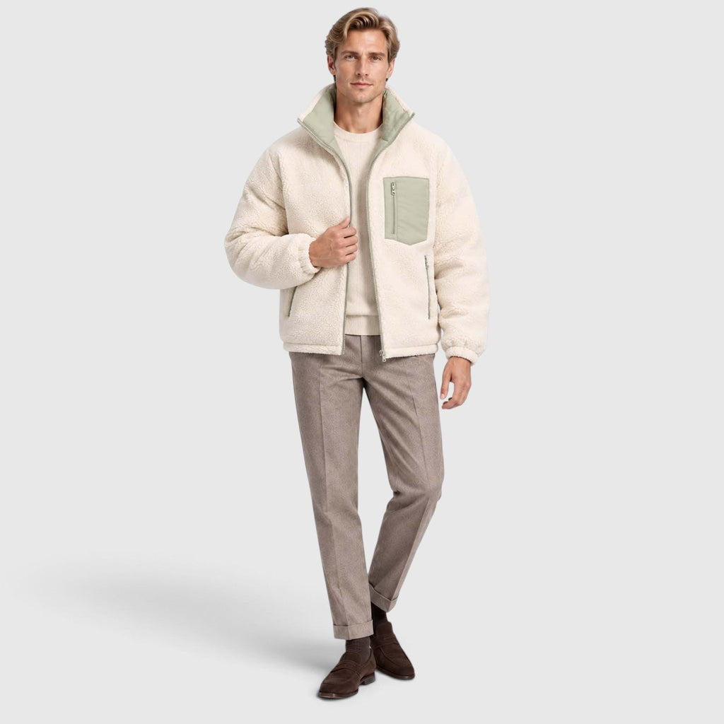 Men's Reversible Sherpa-Lined Puffer Jacket with Stand Collar