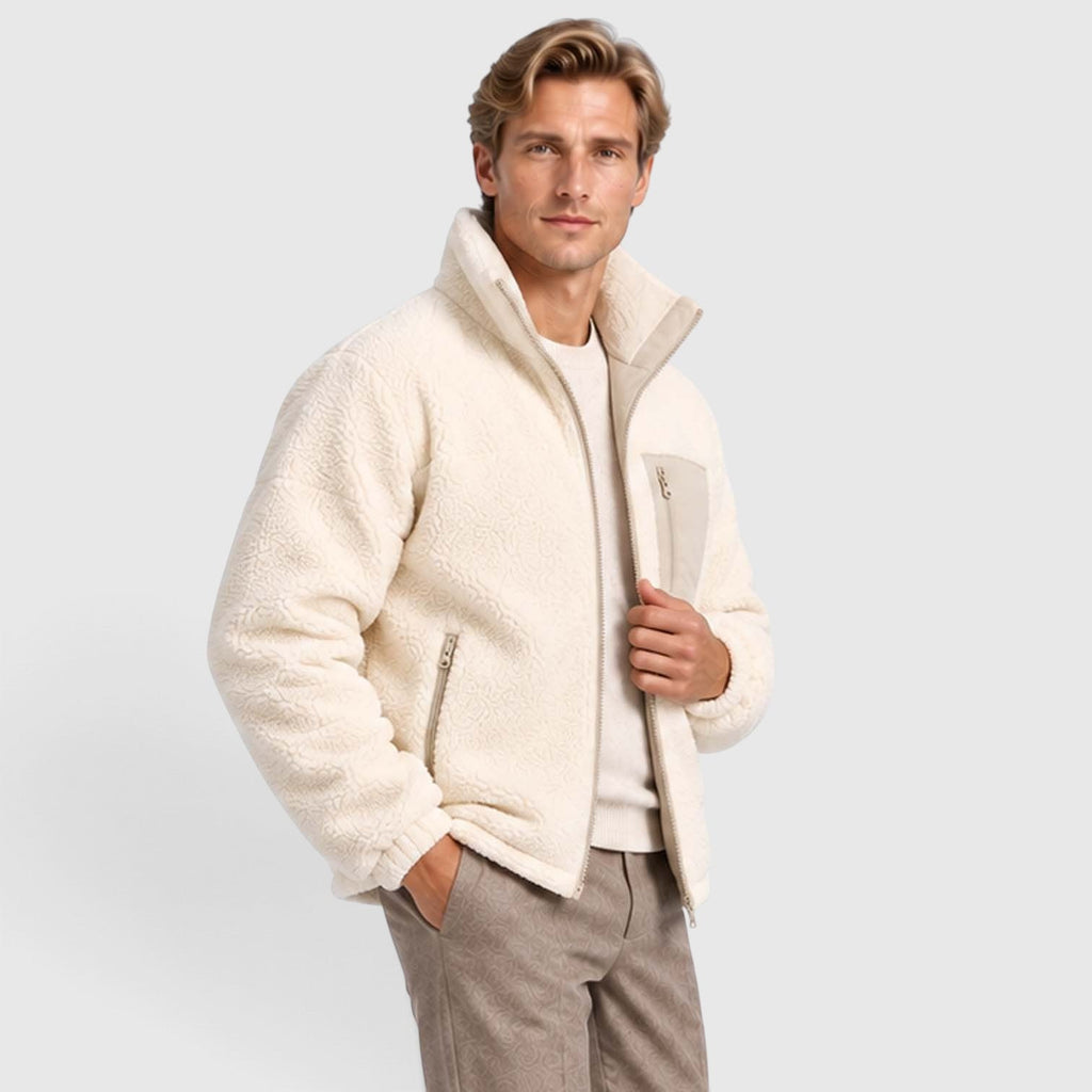 Men's Reversible Sherpa-Lined Puffer Jacket with Stand Collar