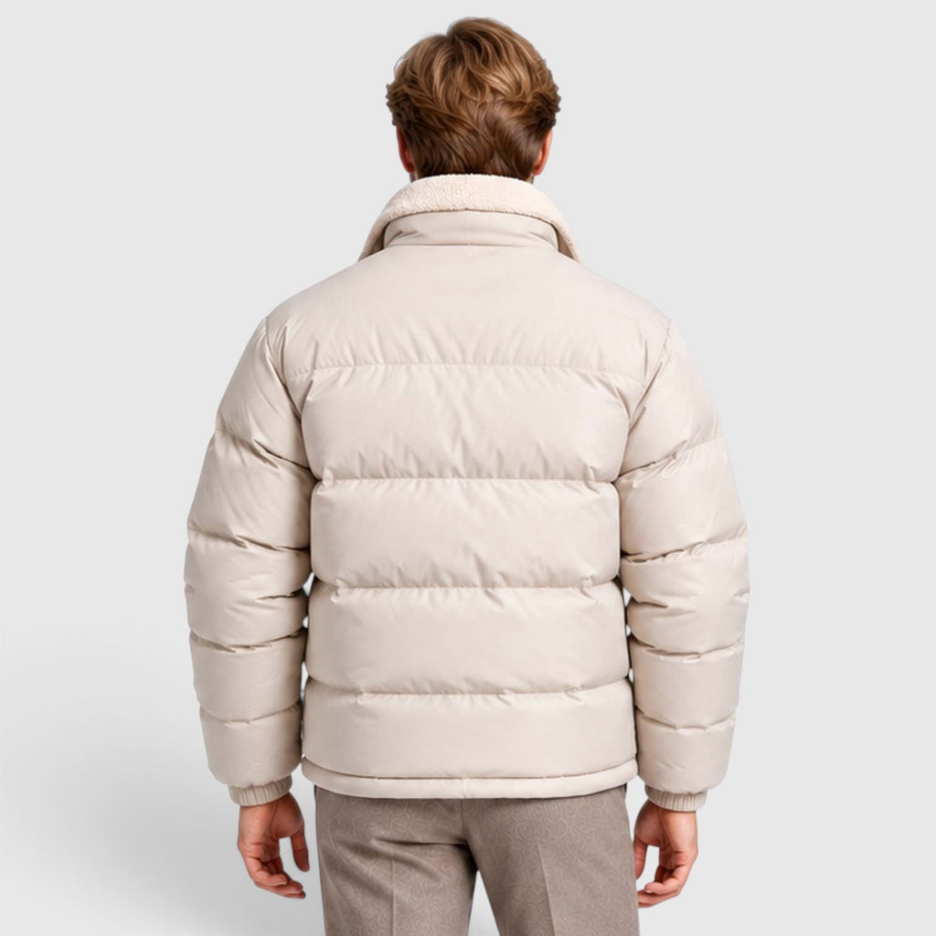 Men's Reversible Sherpa-Lined Puffer Jacket with Stand Collar