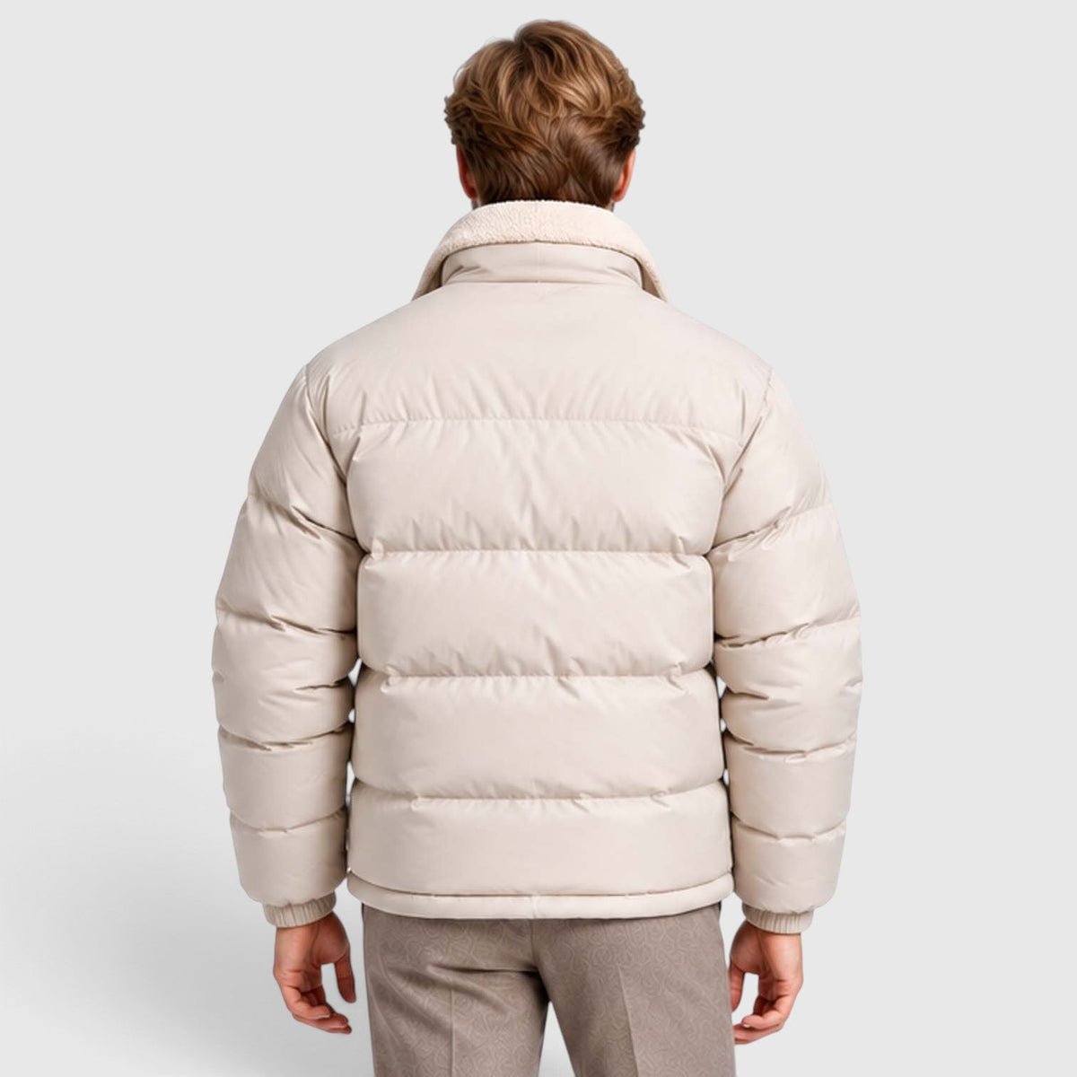 Men's Reversible Sherpa-Lined Puffer Jacket with Stand Collar