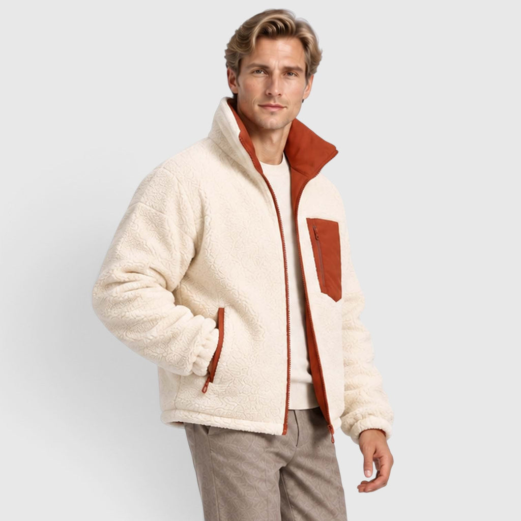 Men's Reversible Sherpa-Lined Puffer Jacket with Stand Collar