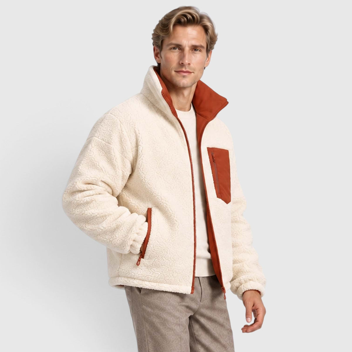 Men's Reversible Sherpa-Lined Puffer Jacket with Stand Collar