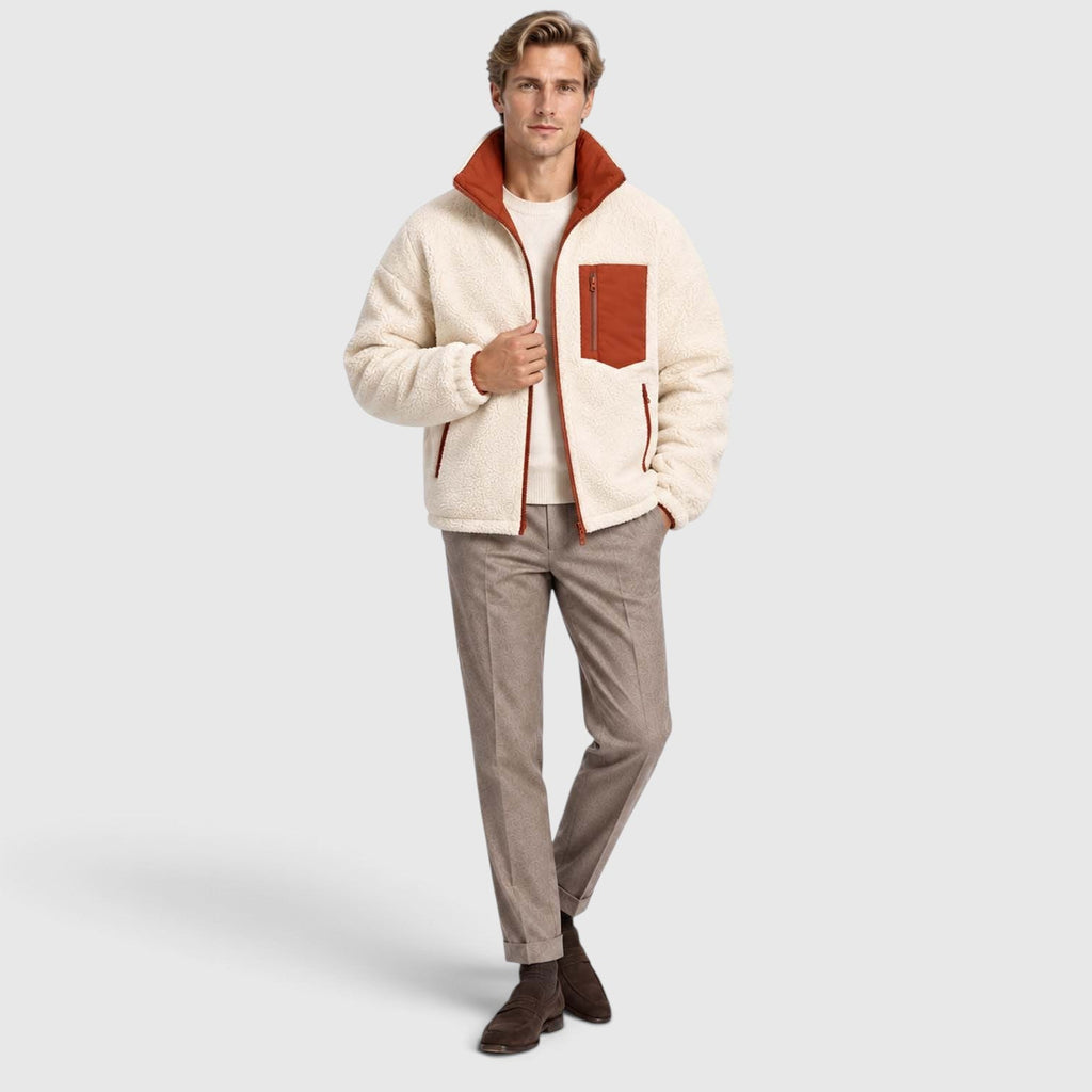 Men's Reversible Sherpa-Lined Puffer Jacket with Stand Collar