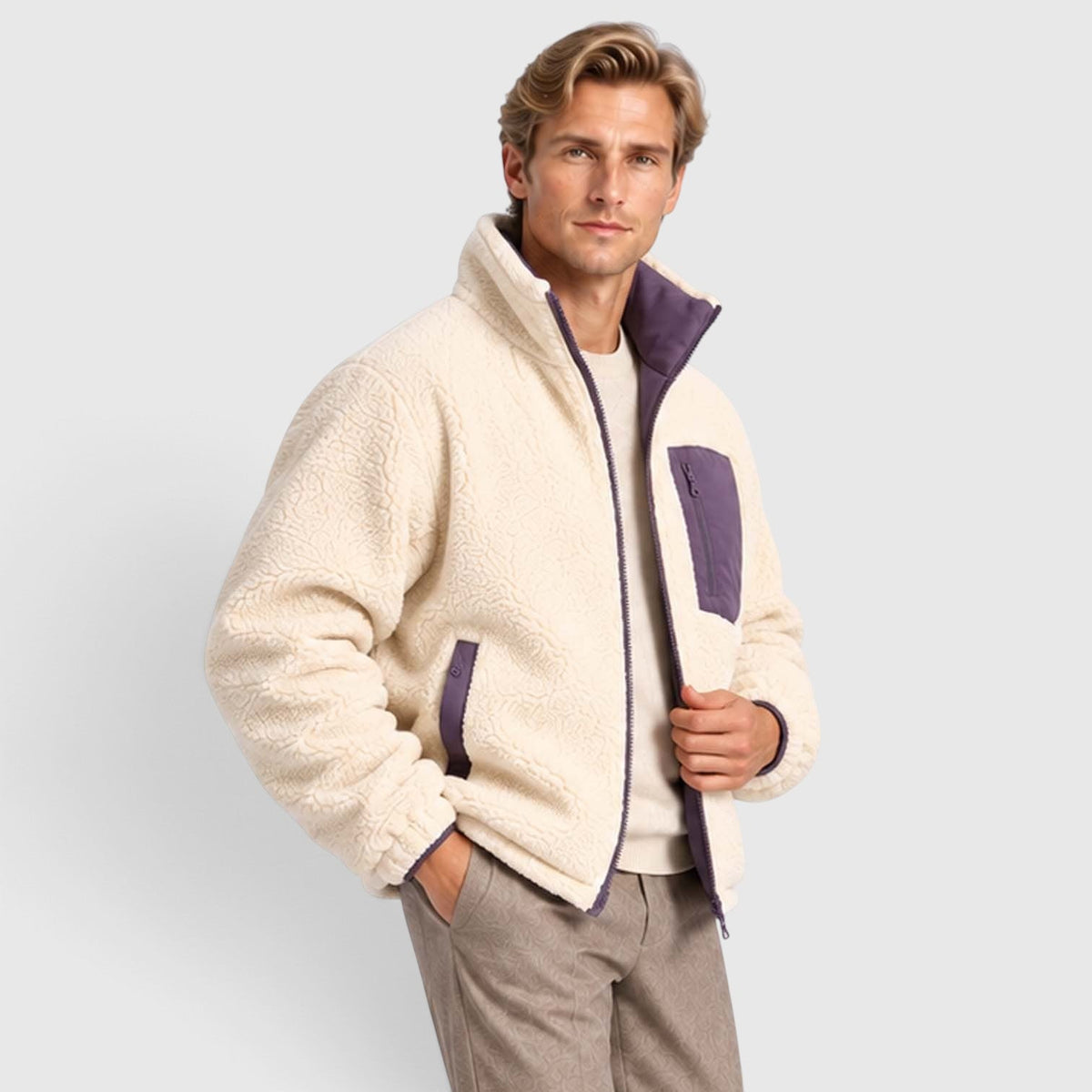 Men's Reversible Sherpa-Lined Puffer Jacket with Stand Collar