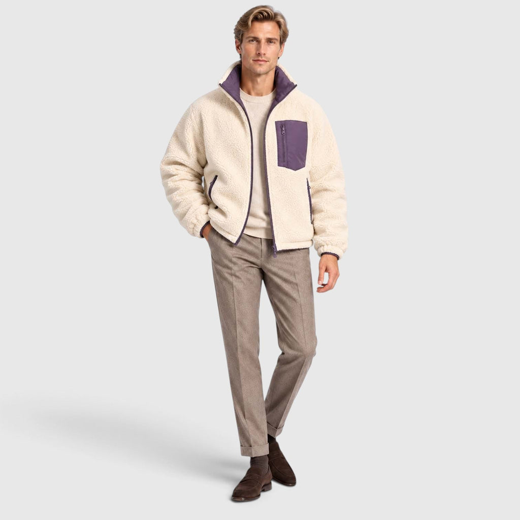 Men's Reversible Sherpa-Lined Puffer Jacket with Stand Collar