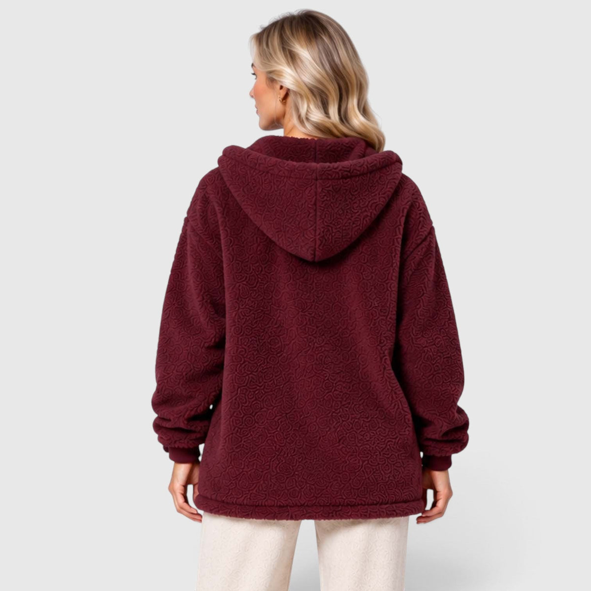Women's Teddy Fleece Zip-Up Cardigan with Hood and Pockets