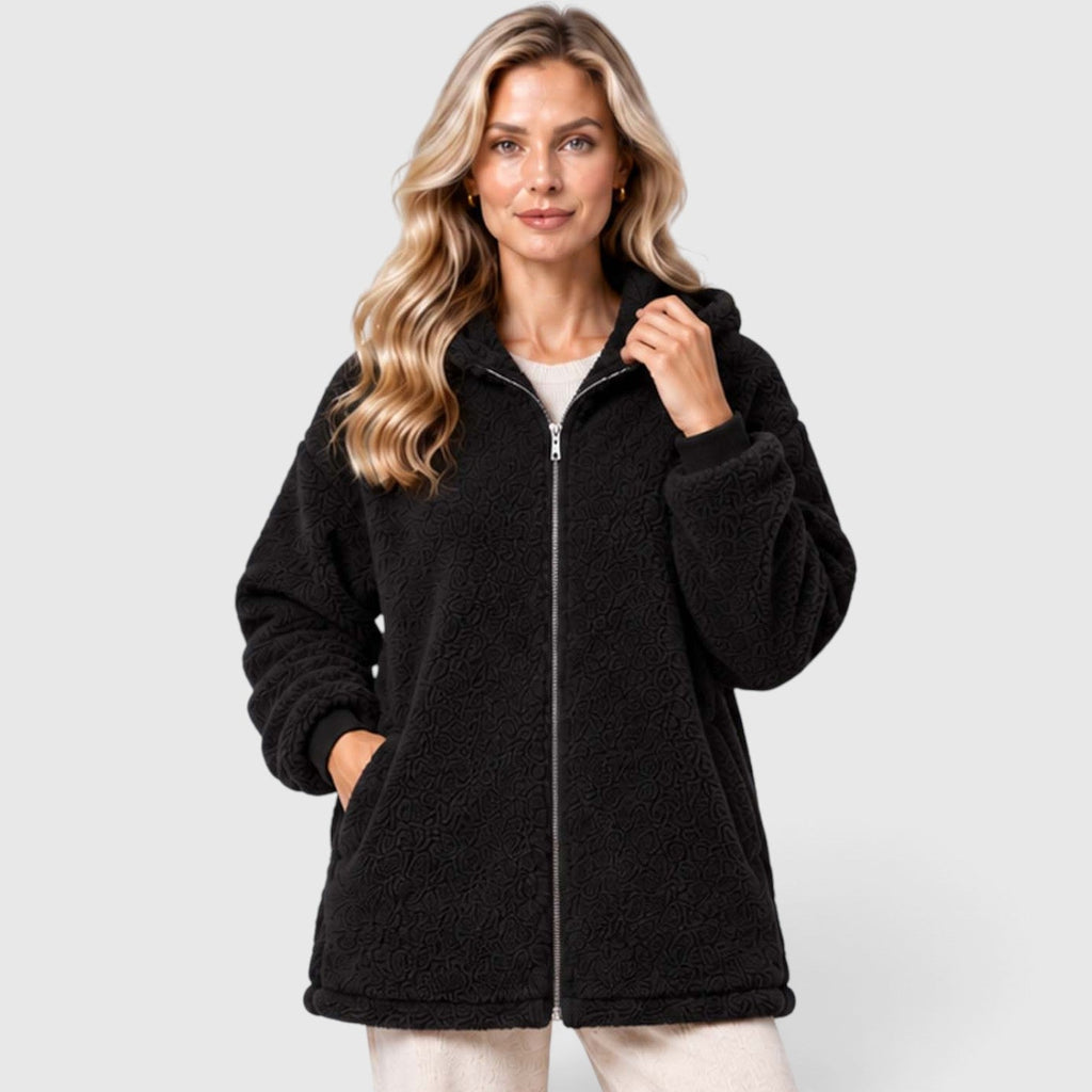 Women's Teddy Fleece Zip-Up Cardigan with Hood and Pockets