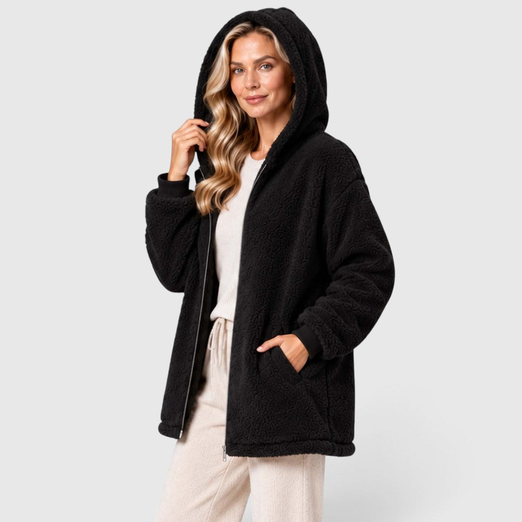 Women's Teddy Fleece Zip-Up Cardigan with Hood and Pockets