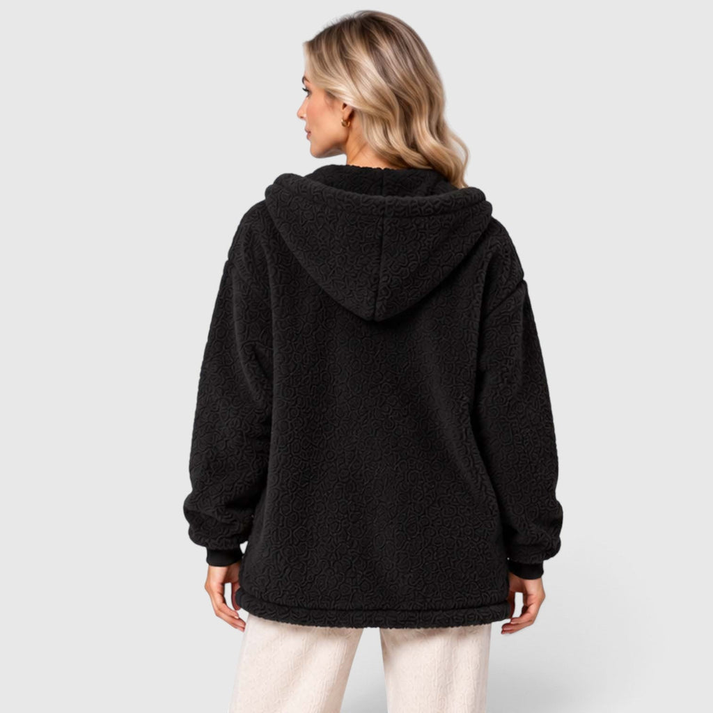 Women's Teddy Fleece Zip-Up Cardigan with Hood and Pockets