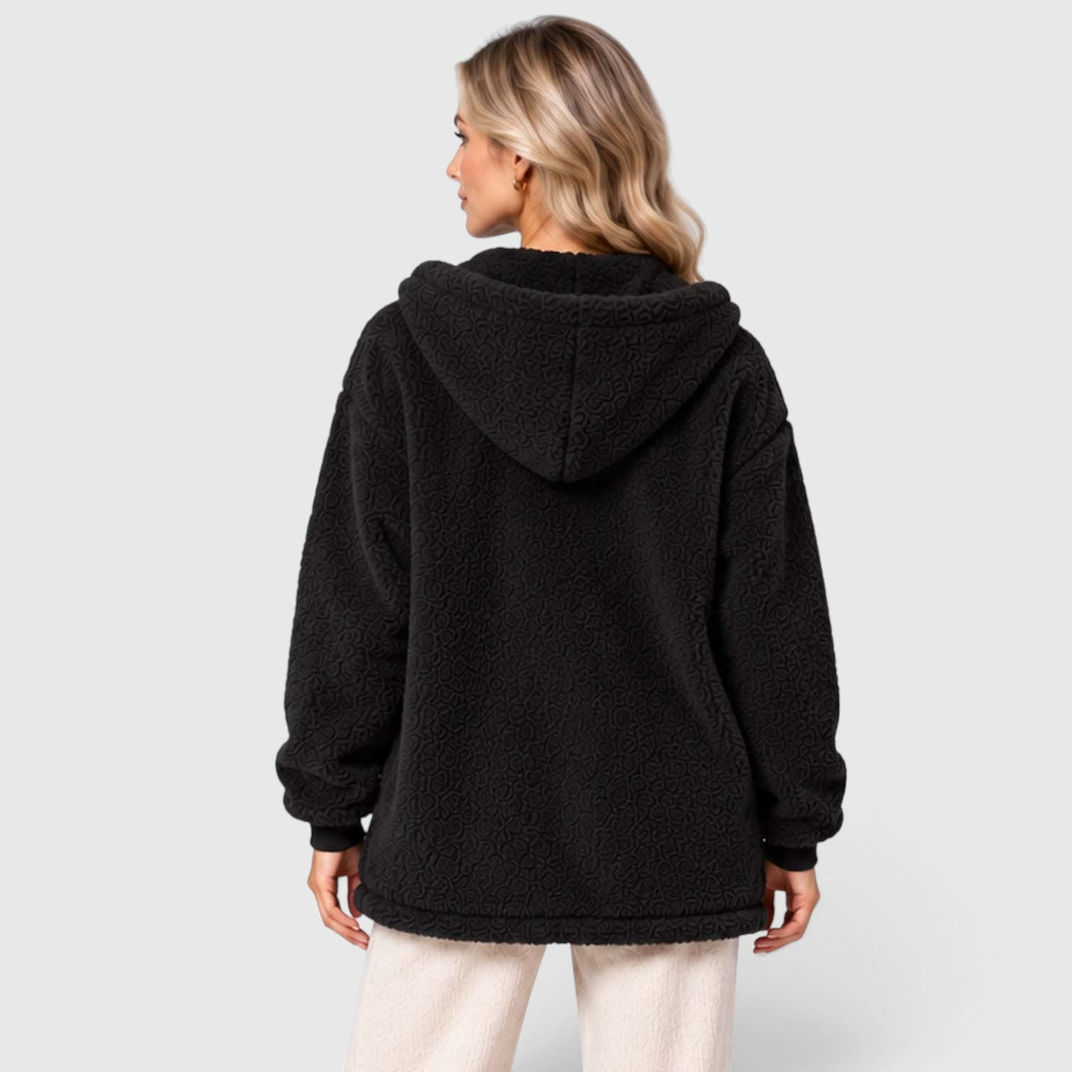 Women's Teddy Fleece Zip-Up Cardigan with Hood and Pockets