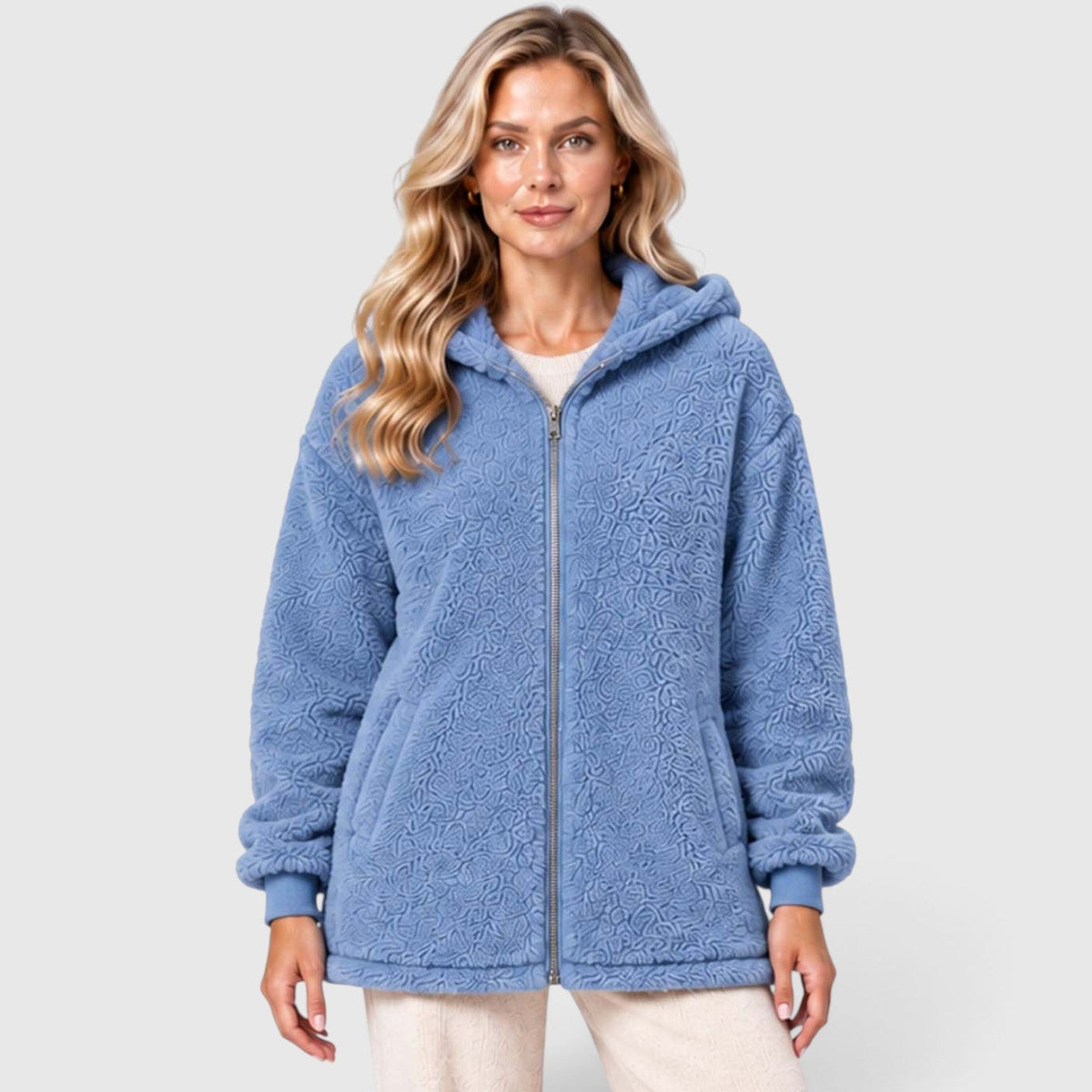 Women's Teddy Fleece Zip-Up Cardigan with Hood and Pockets