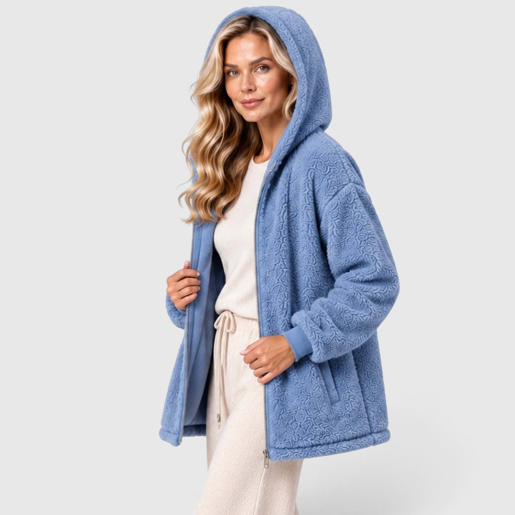 Women's Teddy Fleece Zip-Up Cardigan with Hood and Pockets