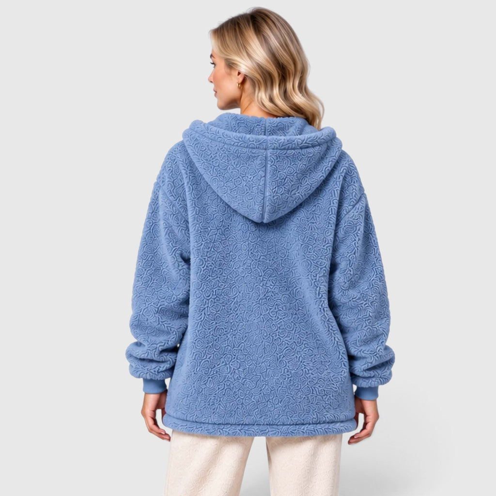 Women's Teddy Fleece Zip-Up Cardigan with Hood and Pockets