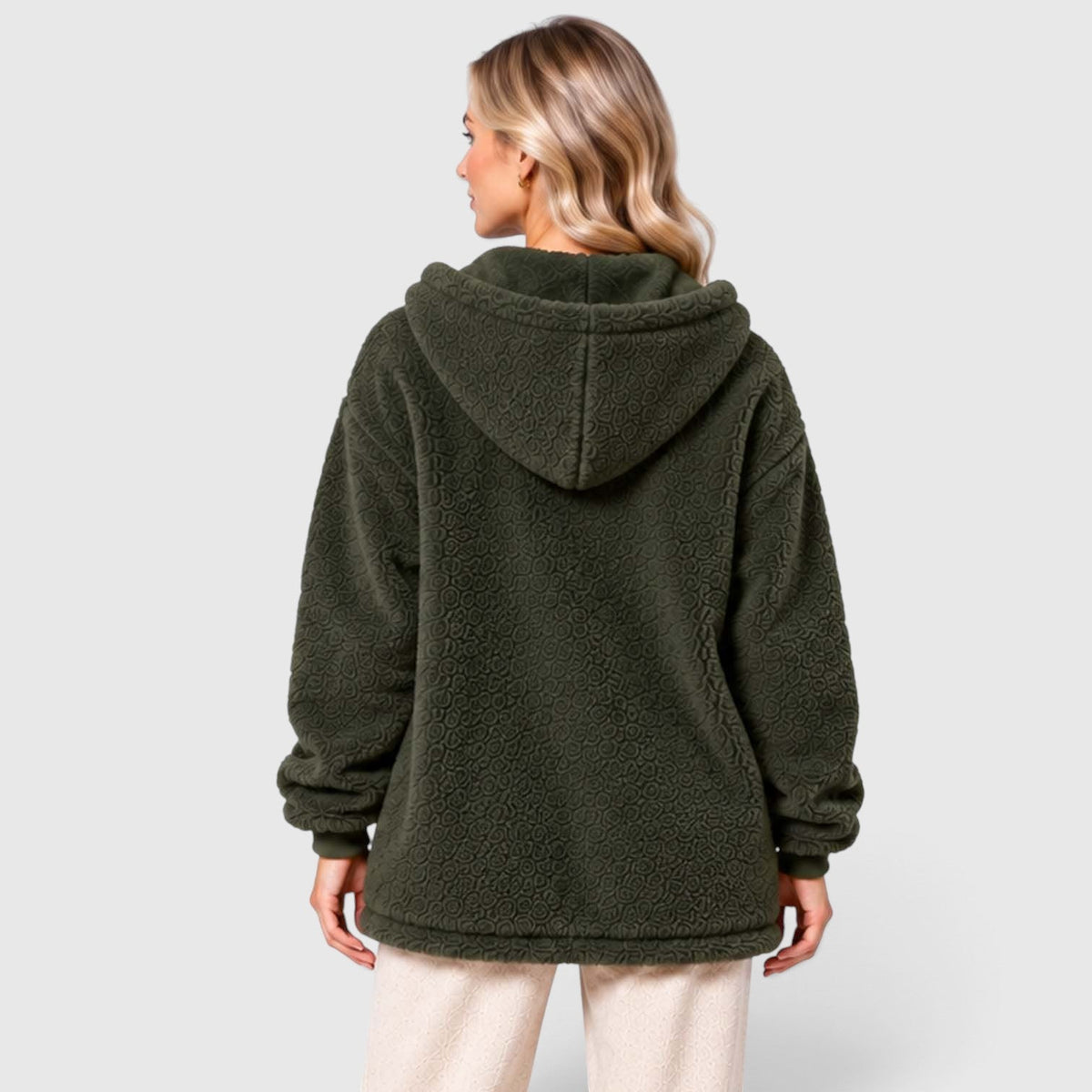 Women's Teddy Fleece Zip-Up Cardigan with Hood and Pockets